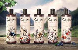 植物素描与水彩插画CORNICA洗发水沐浴露清洁卫生与天然化妆品包装设计